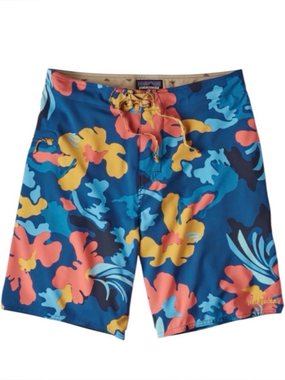Patagonia Men's Board 20” Shorts - Blue with Yellow & Coral Floral size 34 pool